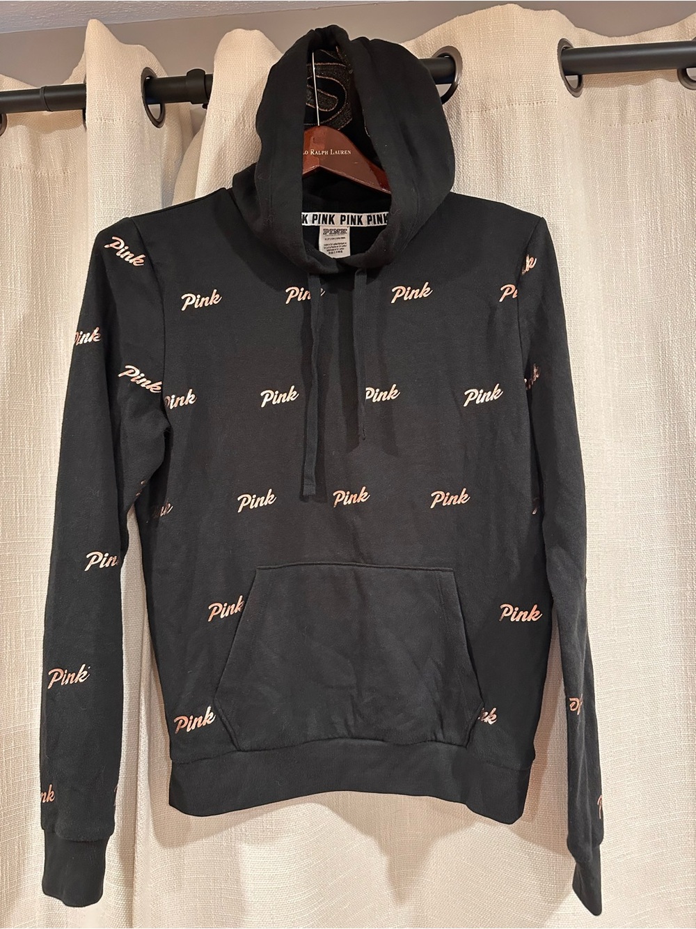 Victoria's Secret Pink Black Hoodie with Pink Script